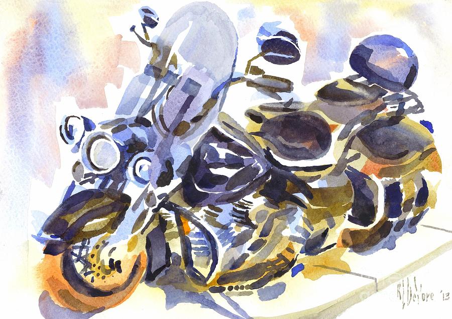 Motorcycle in Watercolor Painting by Kip DeVore