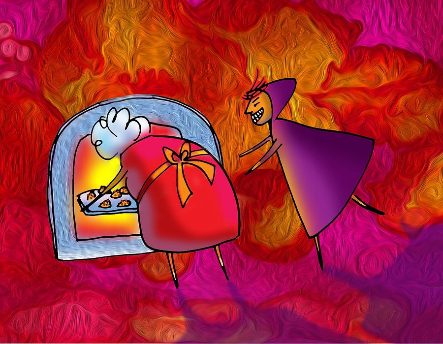 Harlyn Pushed Wanda the Wicked Witch into the Oven Painting by Angela Treat Lyon