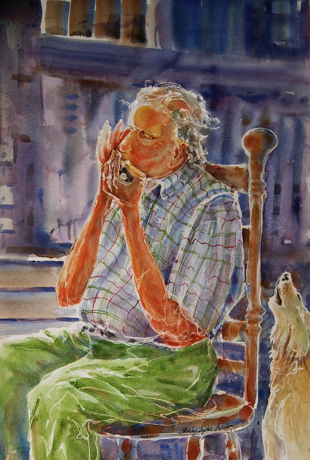 Music Painting - Harmonica Player and a Howler by Shirley Sykes Bracken
