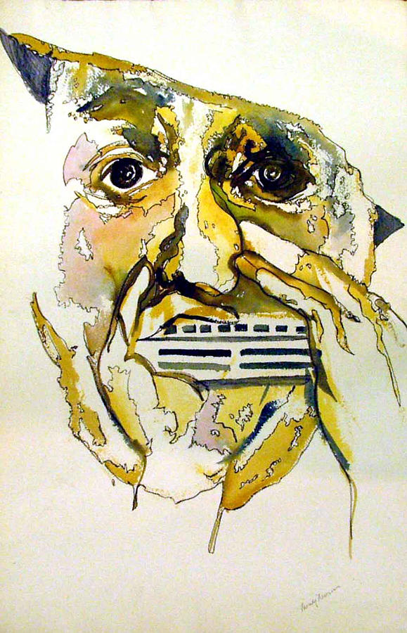 Harmonica Player Painting by Mindy Newman