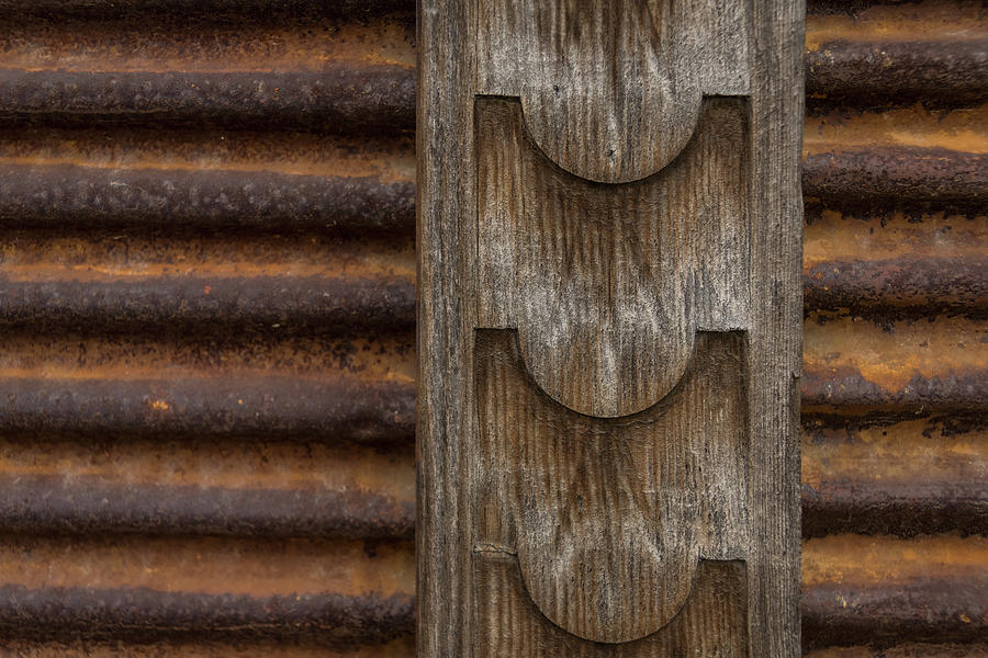 Harmonious Interplay - Rusty Metal Corduroy and Weathered Wood Photograph by Georgia Mizuleva