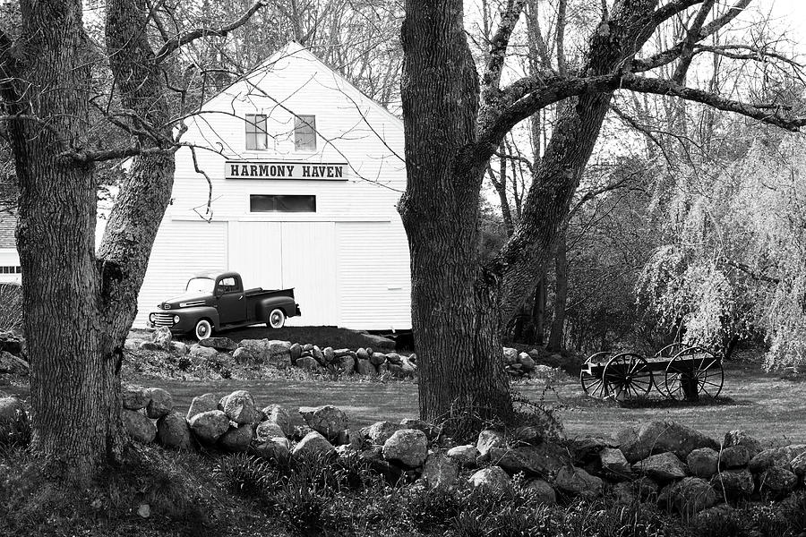 Harmony Haven with 1948 Ford F1 BW - Nottingham, New Hampshire - May 15 Photograph by Brett Pelletier