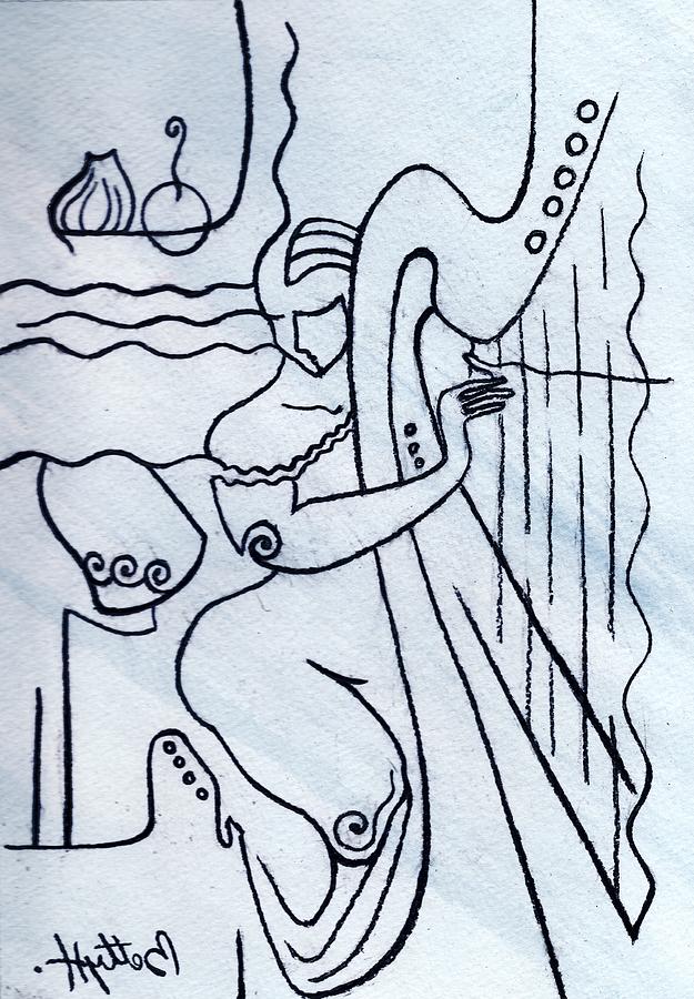 Music Drawing - Harp and Its Player by Elisabeta Hermann