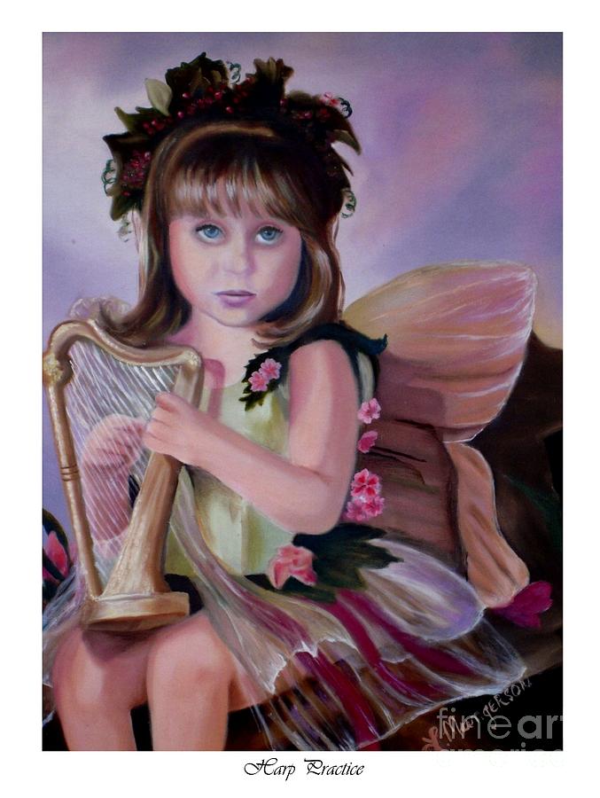 My Little Angel Painting - Harp Practice by Linda Mungerson