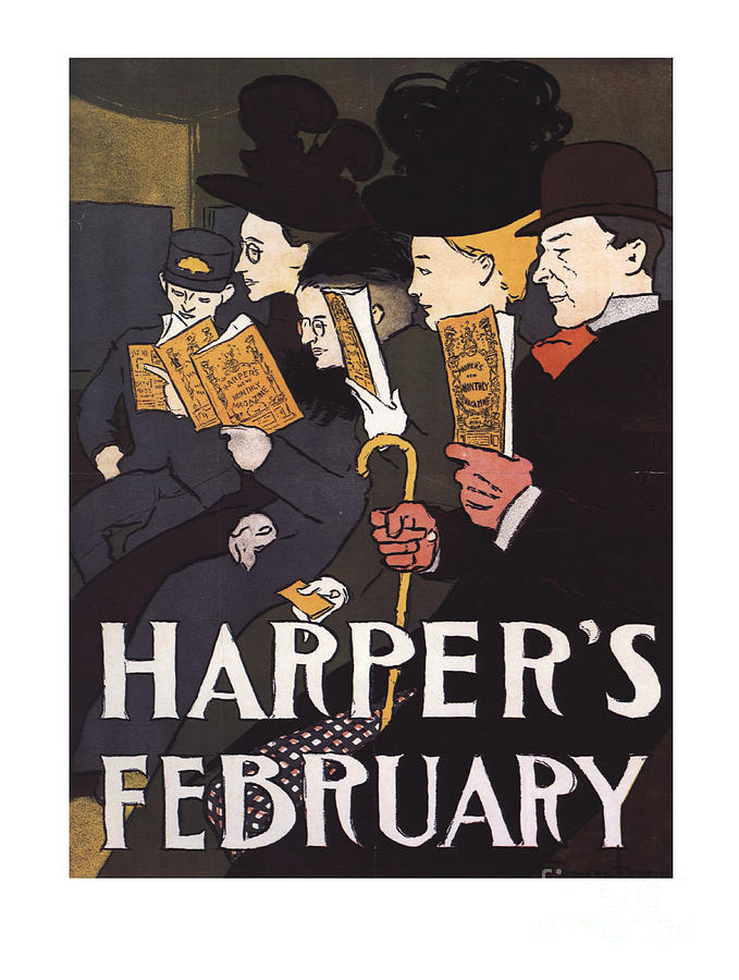 Harpers February vintage magazine Painting by Vintage Collectables