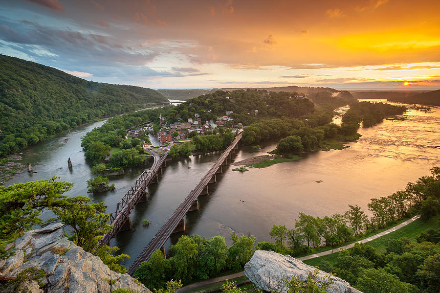 Sunset Photograph - Harpers Ferry National Historical Park Maryland Heights Sunset by Mark VanDyke