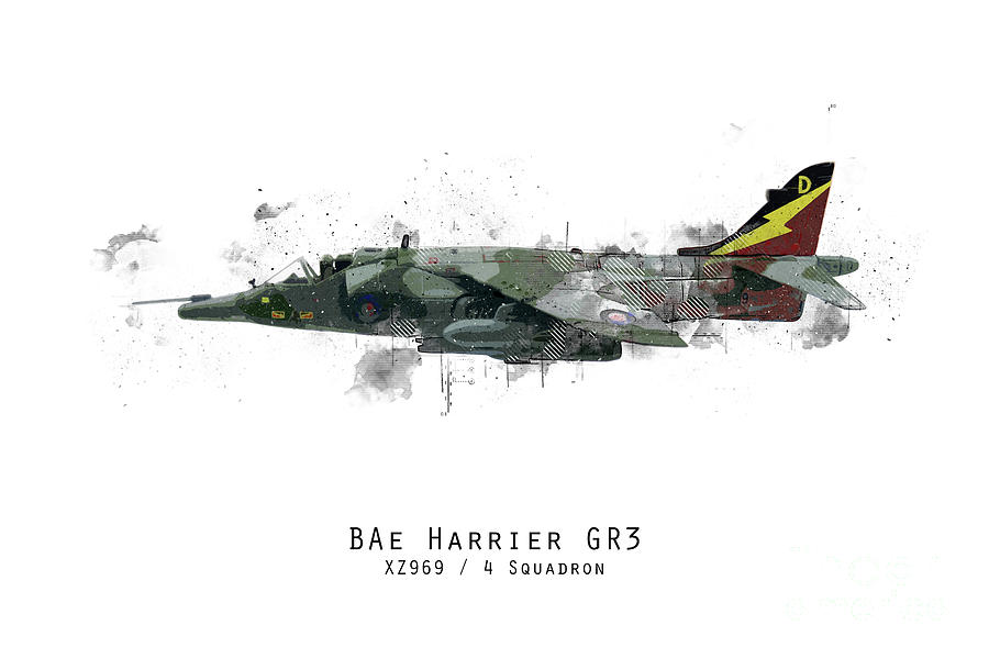 Harrier GR3 Sketch - XZ969 Digital Art by Airpower Art