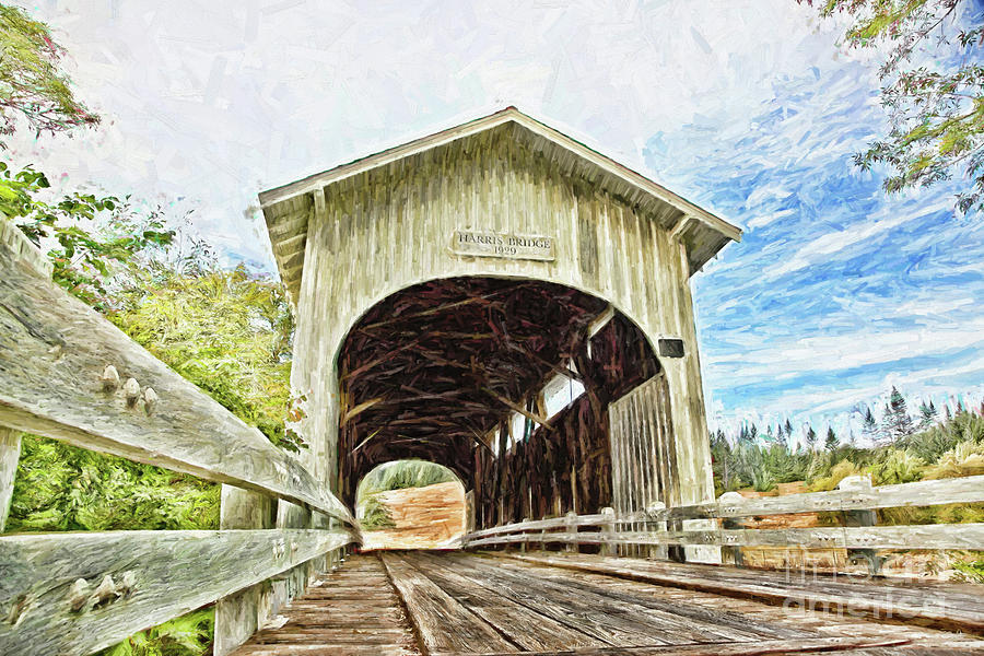 Harris Covered Bridge - digital painting Photograph by Scott Pellegrin