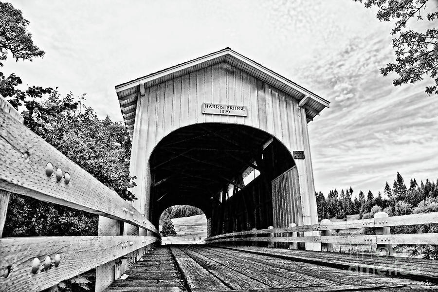 Harris Covered Bridge - surreal BW Photograph by Scott Pellegrin