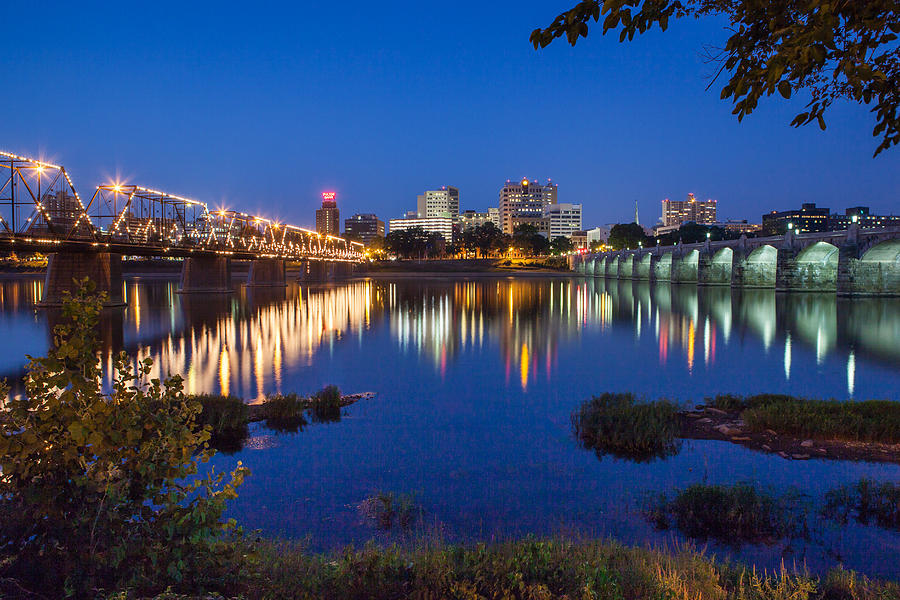 Harrisburg, PA Bridges at Night Photograph by John Daly