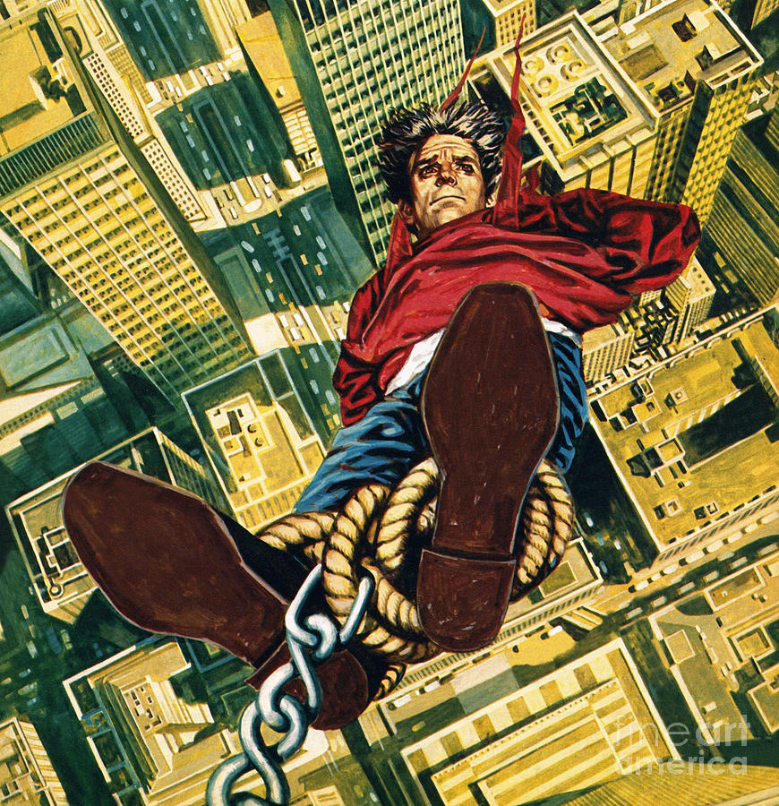 Harry Houdini suspended from the top of a New York skyscaper Painting ...