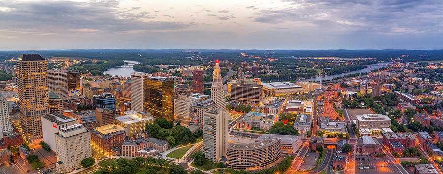 Hartford CT Downtown Twilight Panorama Photograph by Mike Gearin