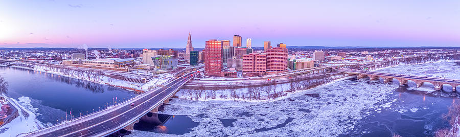 Hartford CT Winter Morning Aerial Drone Panorama Photograph by Mike Gearin