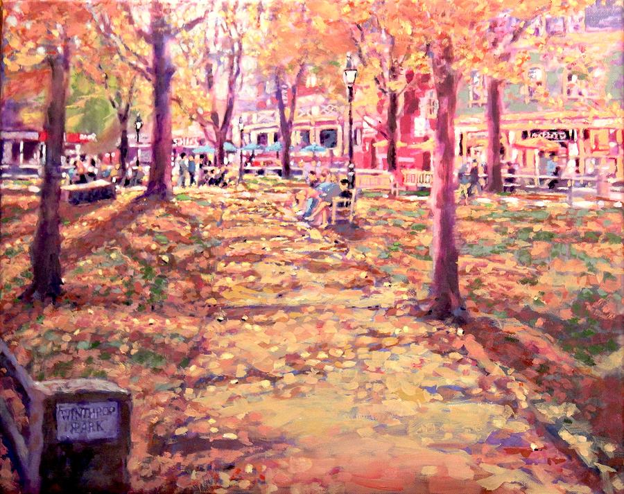 Fall Painting - Harvard Square Winthrop Park Seasons Fall by Sean Moore