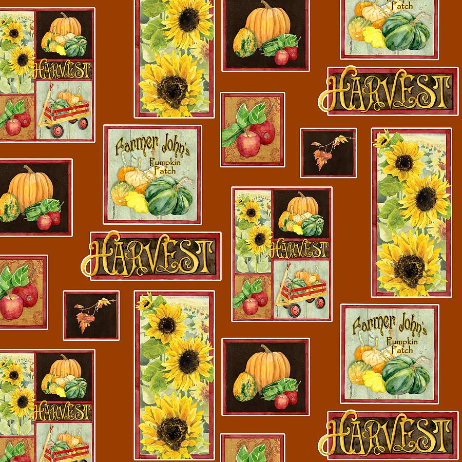 Harvest Market Pumpkins Sunflowers n Red Wagon Painting by Audrey Jeanne Roberts