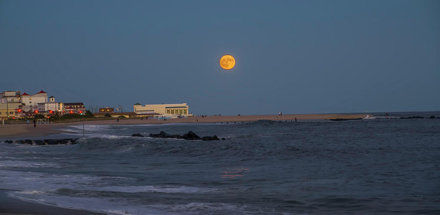 Harvest Moon over Cape May Photograph by Bill Cannon