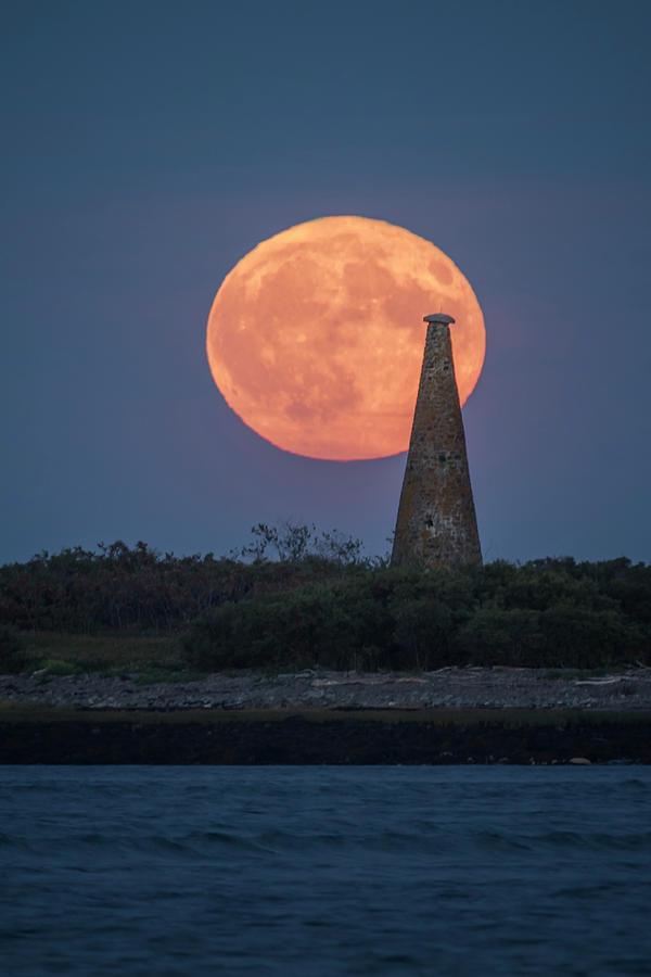 Harvest Moon over Stage Island, Maine Photograph by Colin Chase