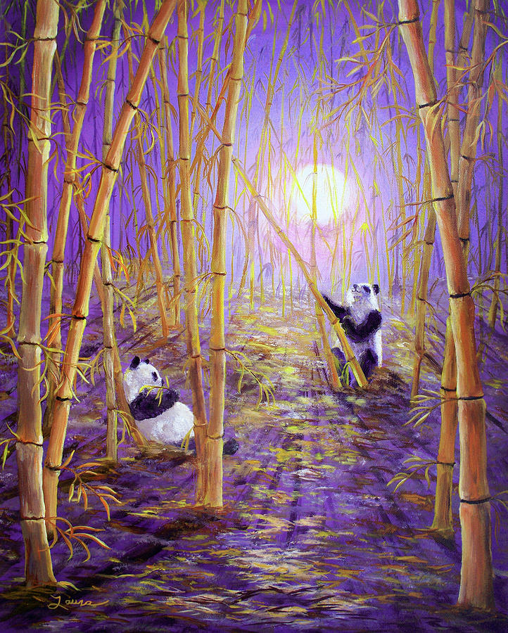 Harvest Moon Pandas  Painting by Laura Iverson