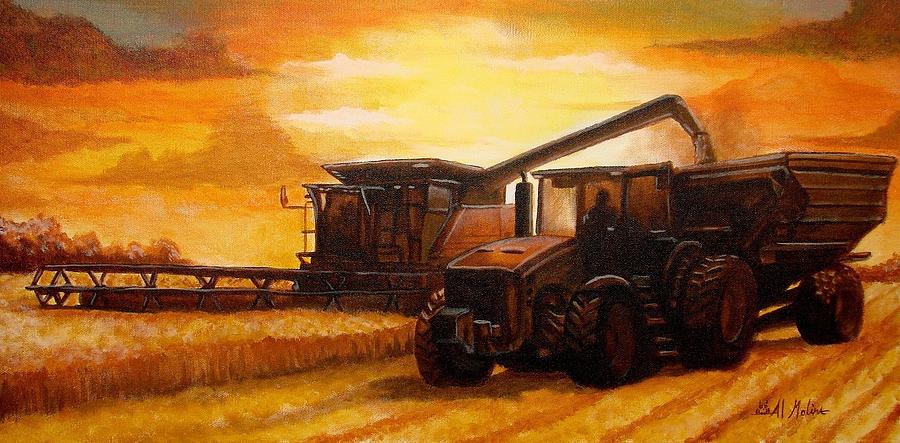 Harvesting at Sunset Painting by Al  Molina
