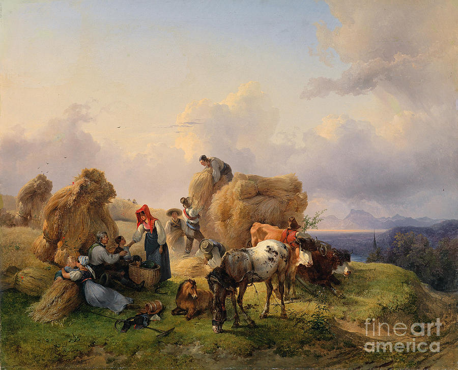 Harvesting In The Foothills Of The Alps Painting
