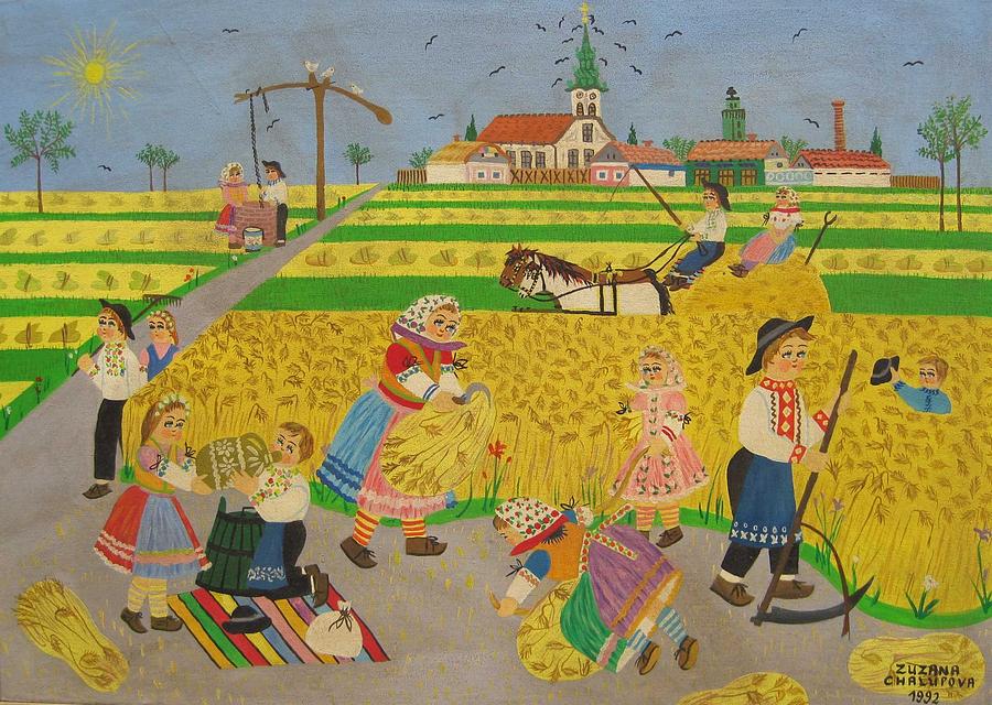 Naive Painting - Harvesting by Zuzana Chalupova