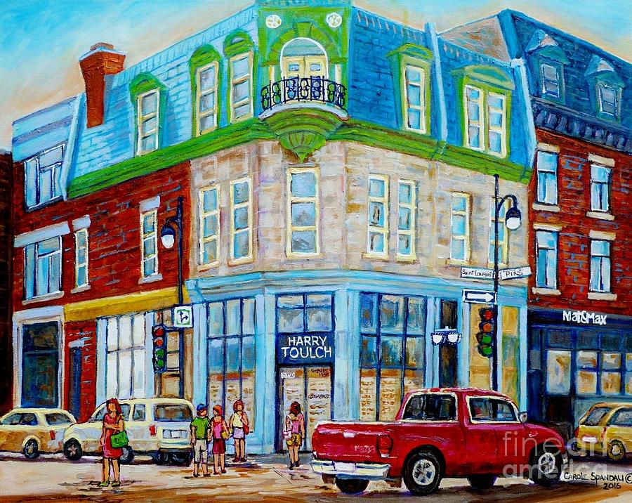 Harry Toulch Optometrist Heritage Montreal Landmark Rue St Laurent Street Scene Canadian Art        Painting by Carole Spandau