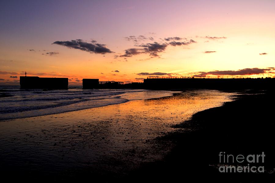 Sunset Photograph - Hastings harbour arm at sunset by Lee Sulsh