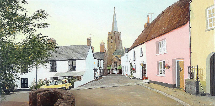 Hatherleigh Church and Cottages  Painting by Mark Woollacott