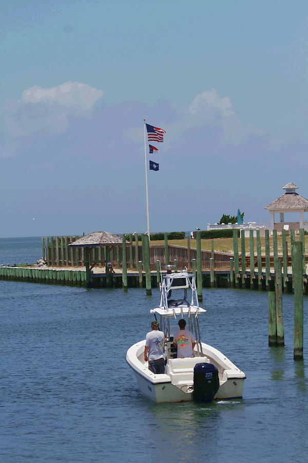 Flag Photograph - Hatteras Boat and Dock 3 by Cathy Lindsey
