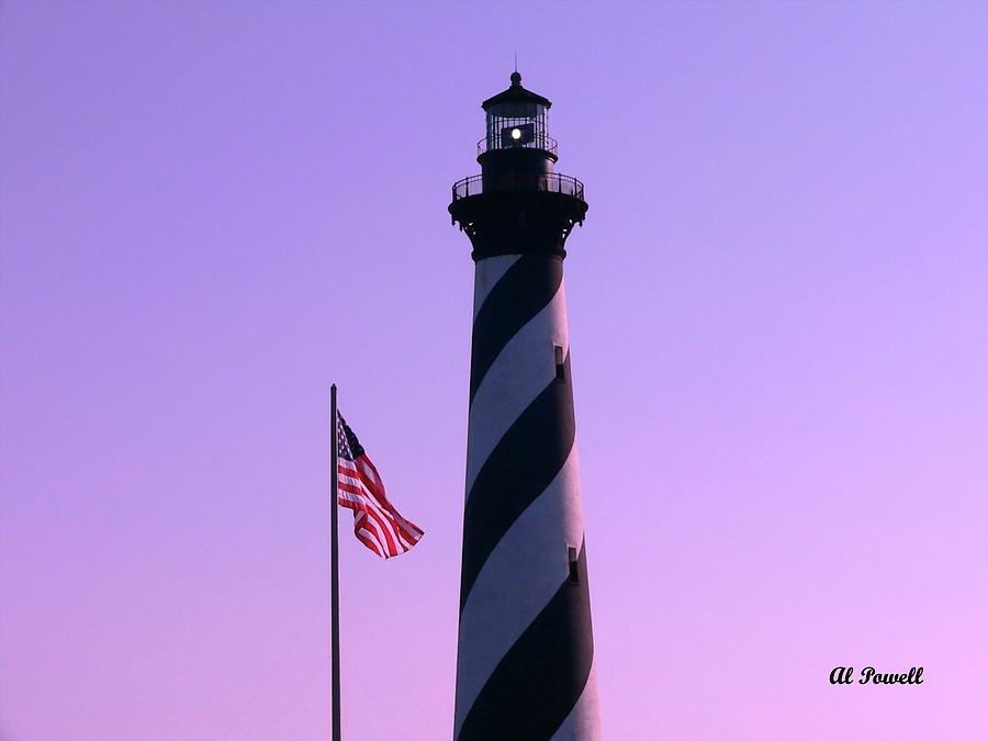 Hatteras Light and Flag Photograph by Al Powell Photography USA