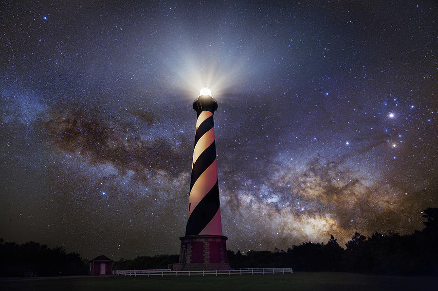 Lighthouse Photograph - Hatteras Lighthouse and Milky Way by Dennis Sprinkle