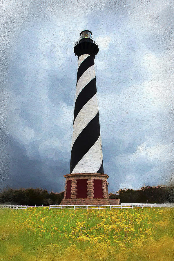 Hatteras Lighthouse Outer Banks on a Stormy Cloudy Day AP Painting by Dan Carmichael