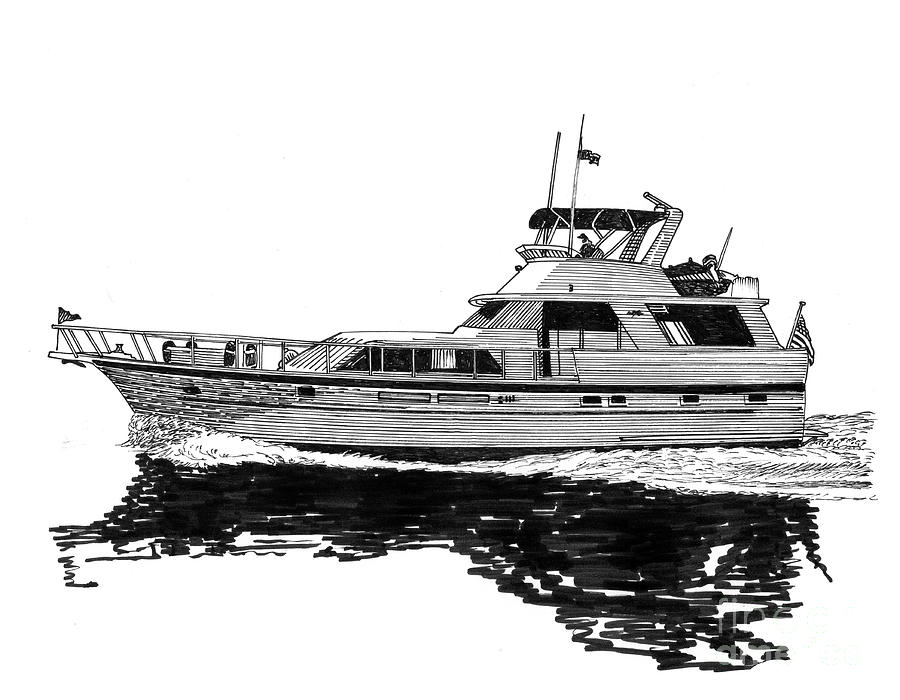 58 foot Hatteras Tri Cabin Motoryacht Drawing by Jack Pumphrey