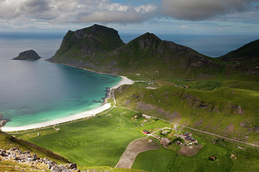 Haukland and Vik Beaches from Holandsmelen Photograph by Aivar Mikko
