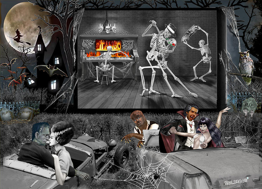 Haunted Halloween Drive-in Digital Art by Glenn Holbrook