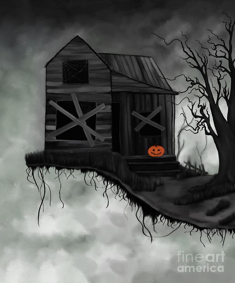 Haunted House And Jolly Pumpkin Digital Art