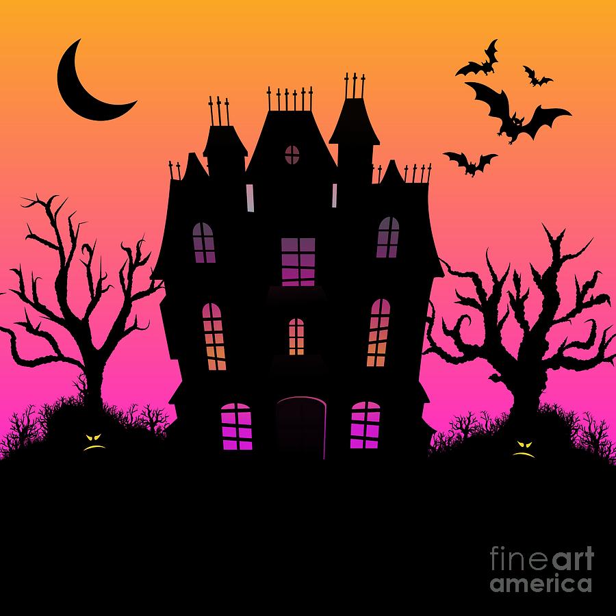 Haunted Silhouette Rainbow Mansion Mixed Media by Diane K Smith