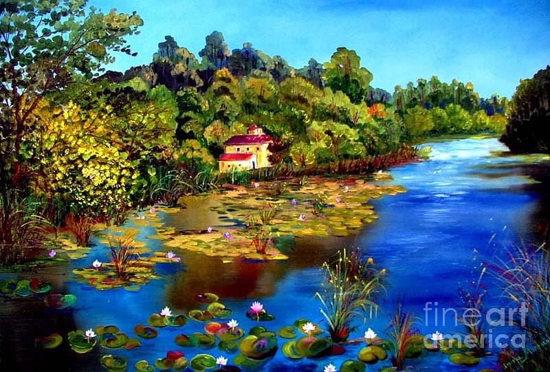 Lily Painting - Hause by the lake by Inna Montano