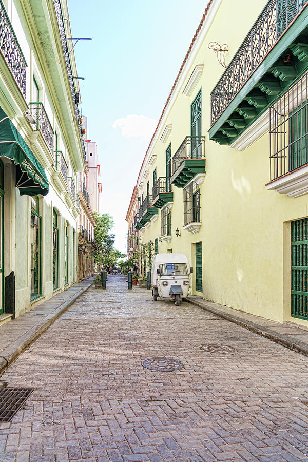 Havana Side Street Yellow and Green Photograph by Sharon Popek