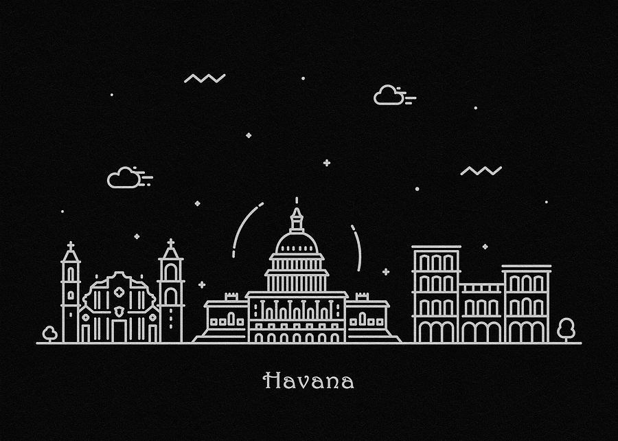 Havana Skyline Travel Poster Drawing by Inspirowl Design