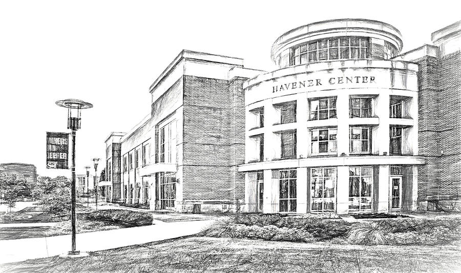 Black And White Photograph - Havener Center - Sketch - Missouri University of Science and Technology by Nikolyn McDonald