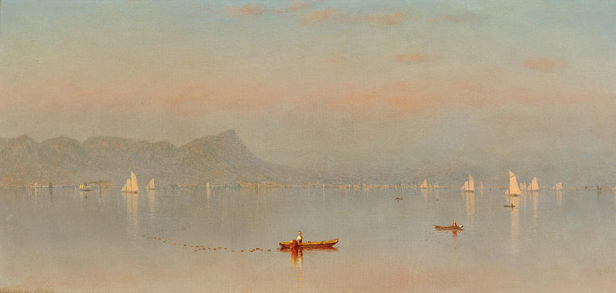 Haverstraw Bay. Shad fishing on the Hudson Painting by Sanford Robinson Gifford