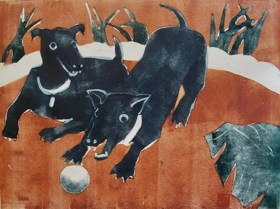 Dog Painting - Having a Ball by Thomas Tribby