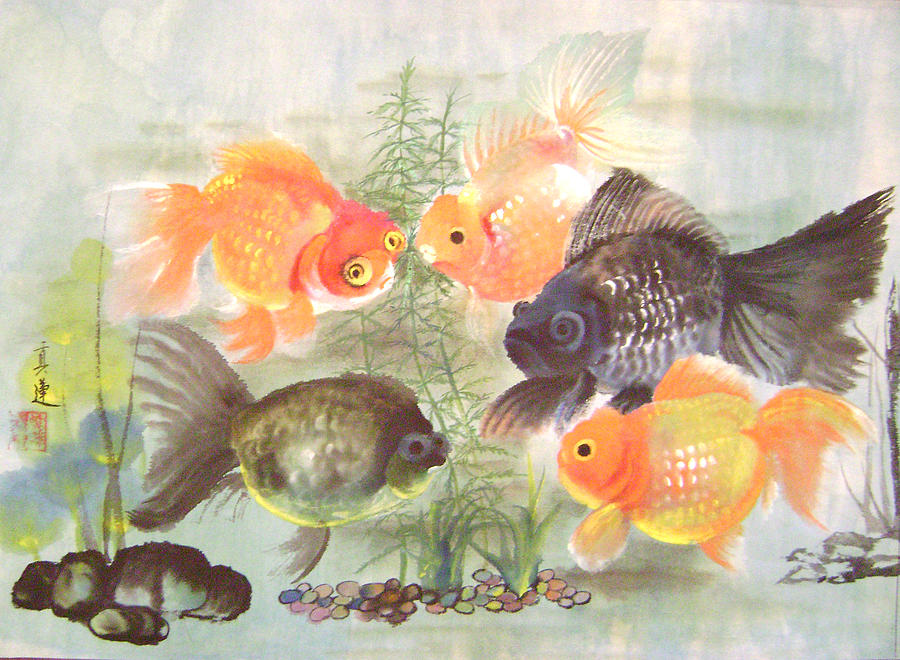 Fish Painting - Having A Discussion by Lian Zhen