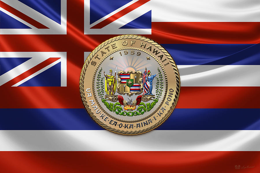 Hawaii Great Seal over State Flag Digital Art by Serge Averbukh