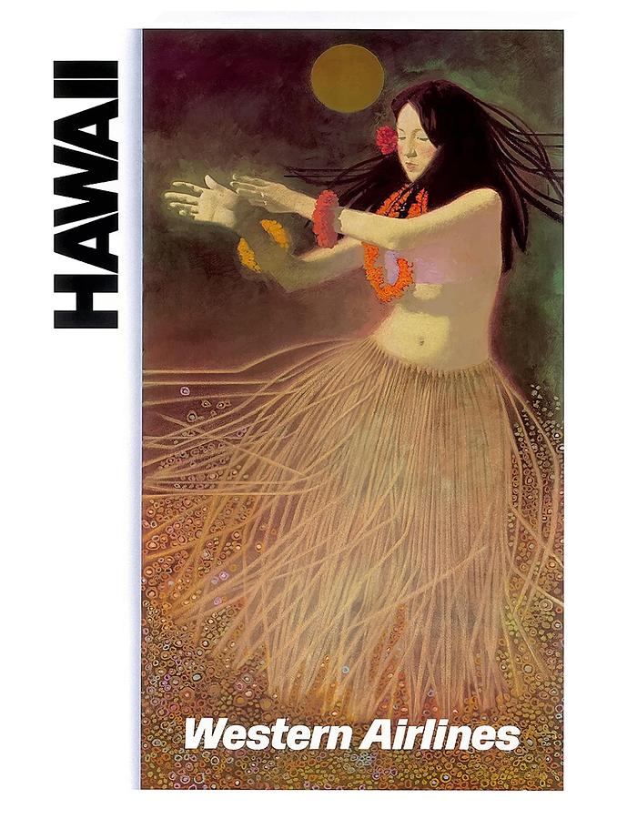 Hawaii Western Airlines United States Vintage Travel Advertisement Art Poster 