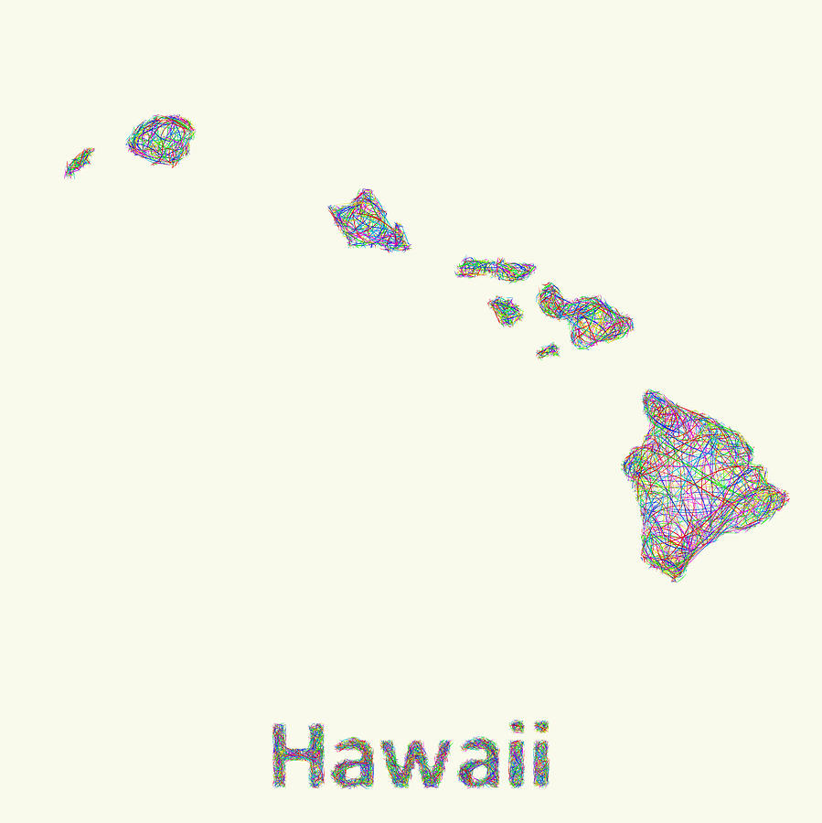 Hawaii Map Digital Art - Hawaii line art map by David Zydd