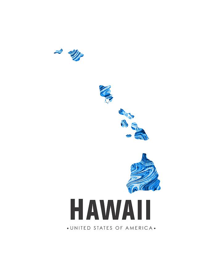 Hawaii Map Art Abstract in Blue Mixed Media by Studio Grafiikka
