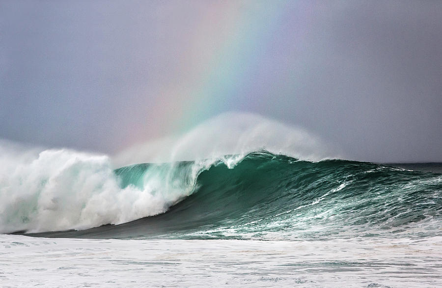 Beach Photograph - Hawaii Morning Light Rainbow Flows From Ocean Surf Wave by Julie Thurston Let Go  Live Hawaii
