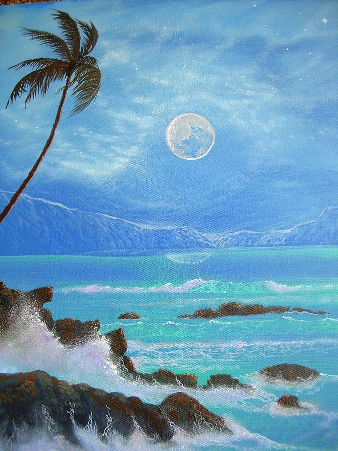 Hawaii Night Seascape Painting by Leland Castro